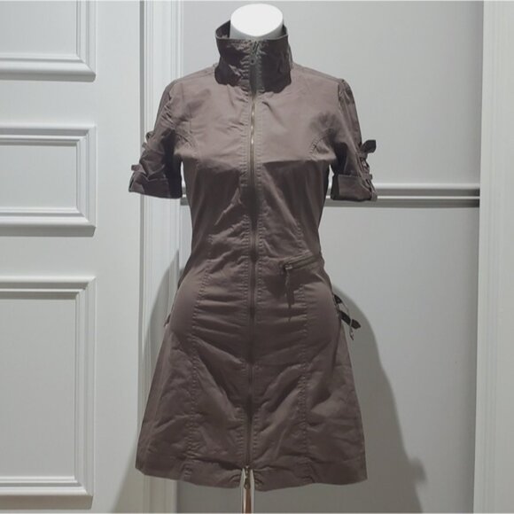 Cargo "Aviator" Style Khaki Utility Zip Dress - Picture 5 of 16